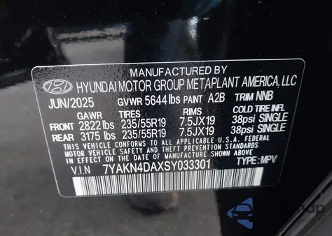 2025 Hyundai Ioniq 5 Sel z USA, uszkodzony, nr VIN 7YAKN4DAXSY033301